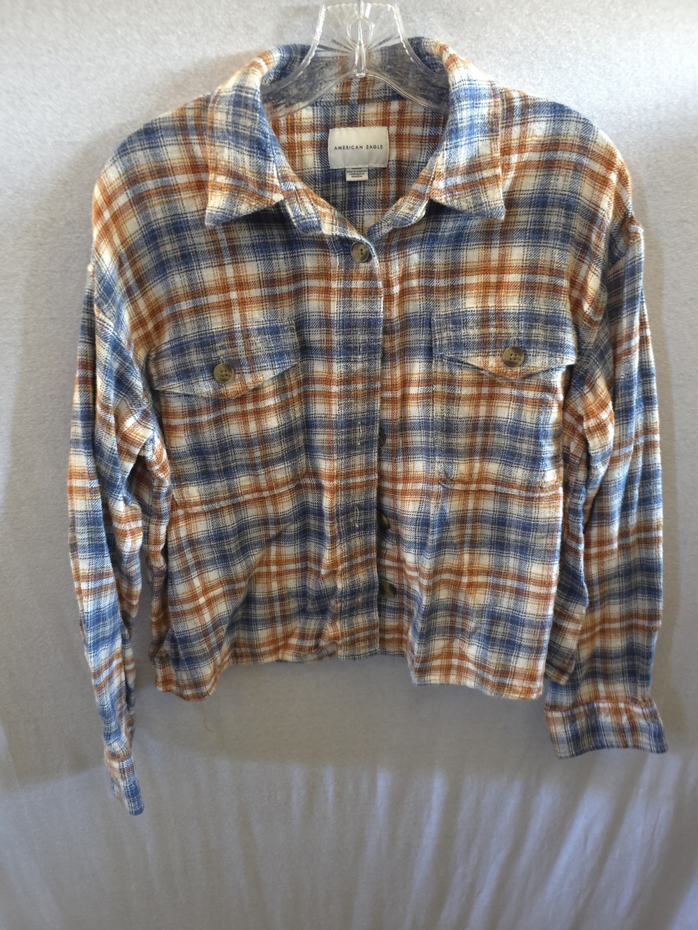 American Eagle Outfitters Blue & Orange Plaid Shacket